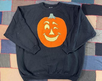 Vintage 90's Halloween Pumpkin Essential Black Cotton Sweater Size XXL
