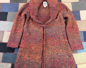 Vintage 90s Curio Marled Chunky Knit Cardigan Women's Shawl Collar Sweater Small