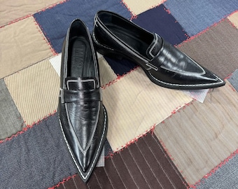 Worn Once MM6 Maison Margiela Pointed-Toe Loafers Black Leather Italian Made 7.5