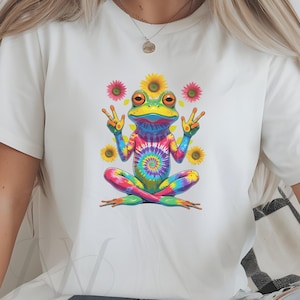 Frog And Peace Sign PNG, Hippie Frog Png, Tie Dye Peace Sublimation Design, Groovy Boho Frog Retro 70s Digital Download