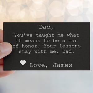 Tarjeta personalizada para billetera de papá: mensaje de hijo o hija. Regalo para papá para cumpleaños, Día del Padre, boda. Recuerdo grabado para padrastro.