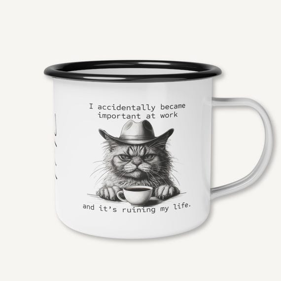 Sarcastic Cat Enamel Camping Mug Burnout Humor Coworker Gift Personalized Camp Cup Funny Boss Gift Corporate Office Secret Santa