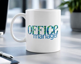 Patchwork Mug Office Manager Personalized Oceanic Blue Corporate Gift Coffee Mug Desk Decor Boss Work Anniversary Tea Cup Gift for Her