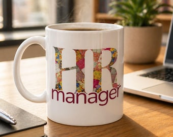 HR Manager Floral Patchwork Mug Bold Human Resources Personalized Work Anniversary Gift HR Department Coffee Cup Professional Gift for Women