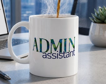 Admin Assistant Patchwork Mug Blue Green Administrative Staff Coffee Cup Bold Desk Decor Personalized Chaos Coordinator Corporate Gift Idea