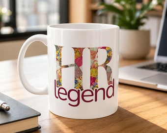 HR Legend Floral Patchwork Mug Bold Human Resources Personalized Work Anniversary Gift HR Manager Coffee Cup Professional Gift for Women