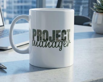 Sage Patchwork Project Manager Mug Corporate Ceramic Coffee Cup 11oz PM Tea Desk Decor