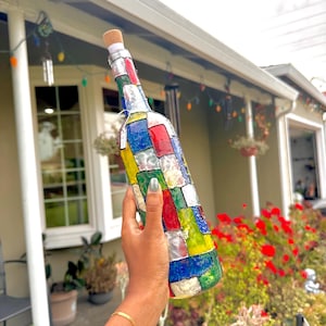 Stained Glass Bottles with Rechargeable Fairy Lights - Pretty Table Decor, Stained Glass