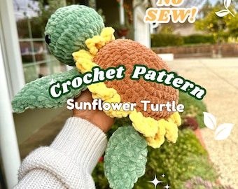 Zonnebloemschildpad haakpatroon zonder naaien | Amigurumi, knuffel | Normale maat