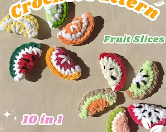 10-in-1 gehaakte fruitplakbundel, pdf-amigurumi voor beginners | Citroen, sinaasappel, limoen, watermeloen, ...
