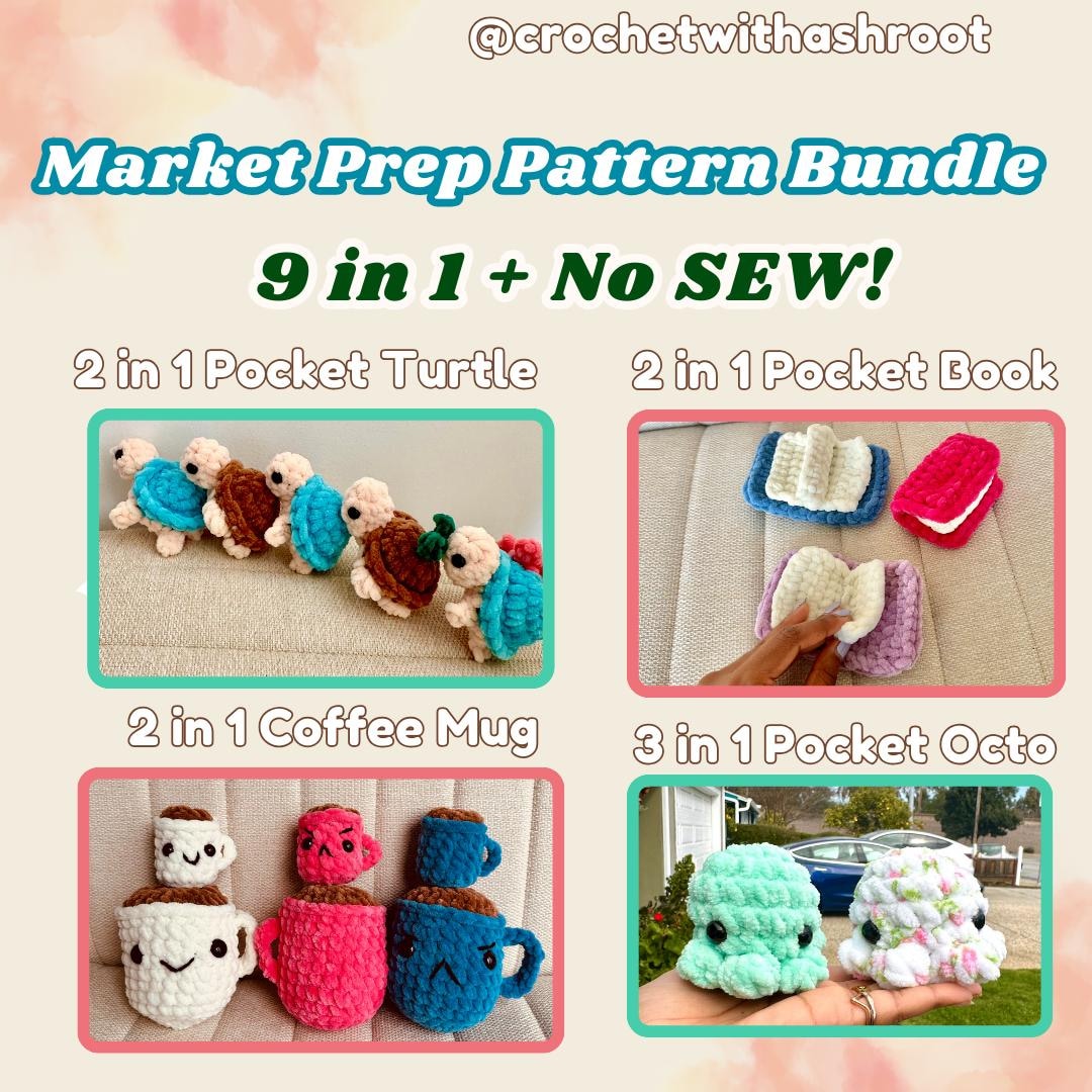 Market Prep Crochet Pattern Bundle β No-sew Pocket Turtles, Octos ...