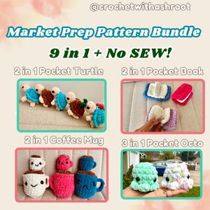 Market Prep Häkelanleitungen-Bundle – Ohne Nähen Schildkröten, Oktos, Bücher, Tassen (PDF-Muster)