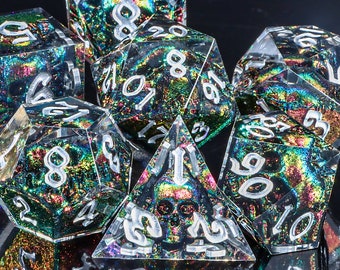 Handmade resin dice，skull resin dice, dnd dice set resin，polyhedral dice set, purple dice set