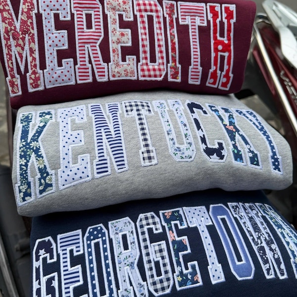 Patchwork Embroidered Sweatshirt, Custom Varsity Applique Crewneck, Personalized College Letter Sweatshirt, Preppy High School Gift