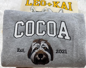 Benutzerdefiniertes Hundekatzen-Gesicht gesticktes Sweatshirt, Hundeliebhaber-Stickerei-Crewneck-Geschenke, personalisiertes Haustier-Gesicht-Namen-Sweatshirt von Ihrem Foto