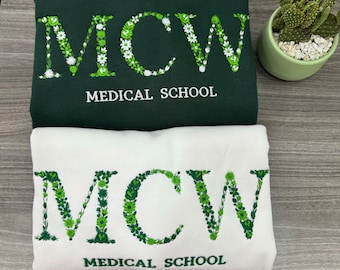 Custom College Floral Embroidered Sweatshirt, Floral Letter Embroidered Hoodie, College Hoodie Sweatshirt, High School Shirt,Graduation Gift