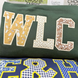 Embroidered Custom Sweatshirt Applique Letters – Personalized College Crewneck Gingham Floral Patchwork Varsity Shirt Trendy Gift image 9