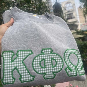 Custom Greek Letter Appliqué Sweatshirt | Sorority Gingham Embroidery Crewneck | Personalized Greek Life Sweatshirt | Big Little Gift