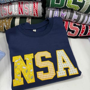Embroidered Custom Sweatshirt Applique Letters – Personalized College Crewneck Gingham Floral Patchwork Varsity Shirt Trendy Gift image 5