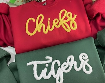 Custom Chenille Yarn Embroidery Sweatshirt – Custom Team Spirit Crewneck  – Team Spirit Shirt, Chenille Patch Sports Team Sweatshirt