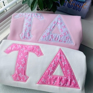 Custom Sorority Appliqué Embroidered Sweatshirt – Greek Letters Crewneck – Appliqué Fabric Sorority Sweater – Greek Life Apparel