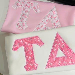 Sorority Greek Letter Appliqué Embroidered Sweatshirt – Custom Pink Floral Greek Crewneck – Big Little Gift – Personalized Sorority Sweater