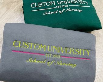 Sudadera universitaria de cuello redondo con bordado personalizado: suéter universitario
