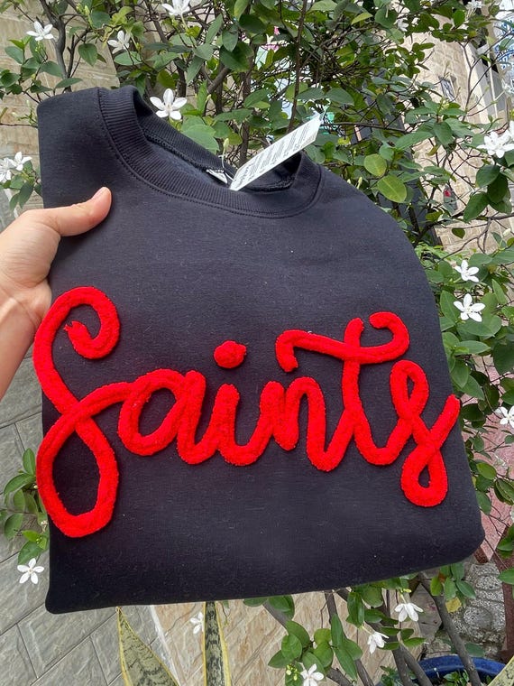 Custom Chenille Script Sweatshirt, Personalized Yarn Embroidery Crewneck, Varsity Cursive Name Sweater, Puff Letter Applique Pullover Gift