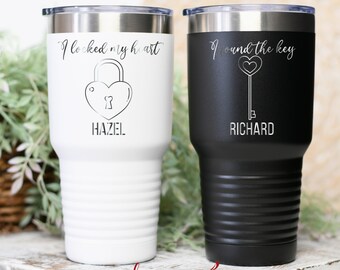 Custom Valentines Day Gift for Him Her 30oz Tumbler, I Locked My Heart | I Found The Key, Couple Travel Mugs