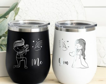 Cute Champagne Tumbler for Couples, Me and You Valentines Day Gift for Him Her, Matching Wine Lover Gift