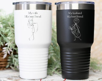 Valentines Day Gift for Him Her, Golfing Couples Travel Tumbler