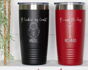 Custom Name Valentines Day Gift for Him Her 20oz Tumbler, I Locked My Heart | I Found The Key Couple Tumbler