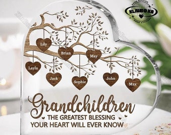 Personalized Grandma Heart Acrylic Plaque, Grandchildren Heart Acrylic Plaque, Grandma Birthday Gift, Gift For Grandma, Grandchild Gift