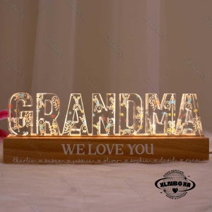 Grandma Kids Drawing Night Light, Personalized LED Night Light, Mother Day Gift, Gift For Grandma, Gift For Mom, Family Night Light