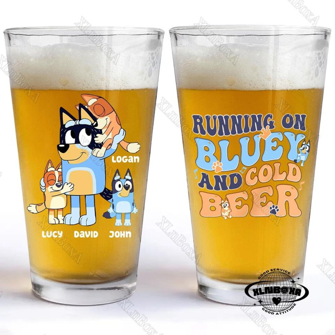 Custom Bluey Beer Glass, Bluey Dad Beer Glass, Father Beer Glasses