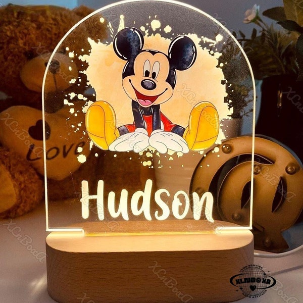 Personalised Mickey Mouse Night Light, Custom Baby Night Light, Kids Bedroom Sign, Newborn Gift Ideas, Nursery Decor, Custom Name Gift