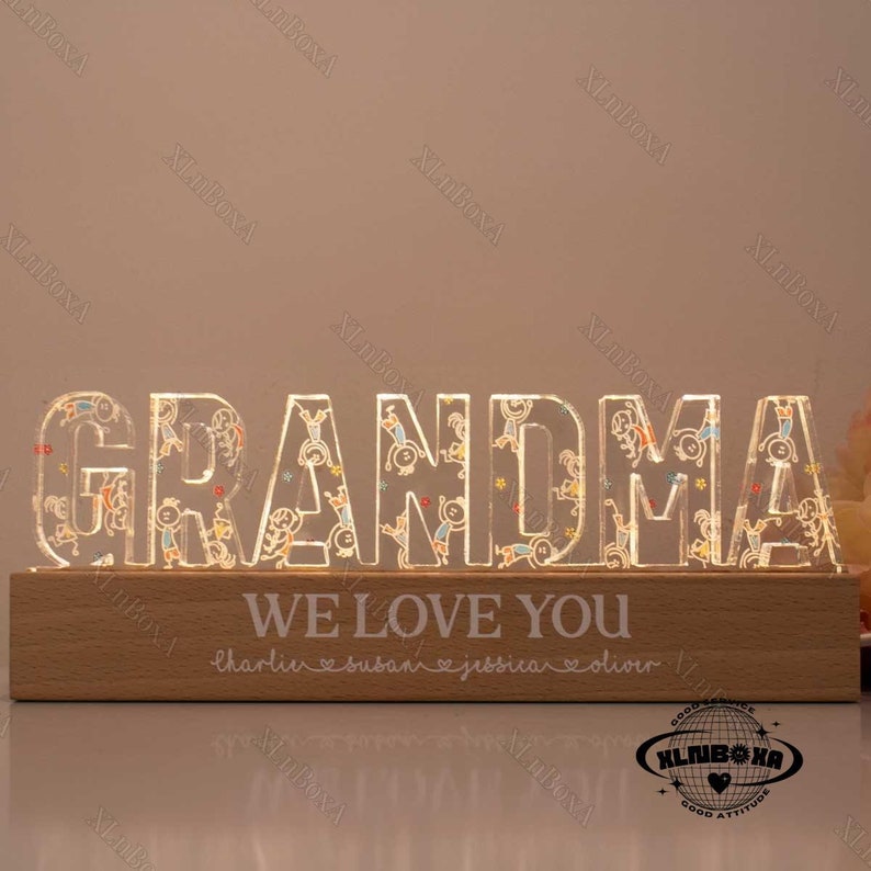 Grandma Kids Drawing Night Light, Personalized LED Night Light, Mother Day Gift, Gift For Grandma, Gift For Mom, Family Night Light