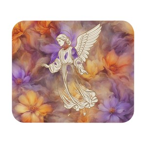 Angel Floral Mouse Pad, Colorful Desk Accessory, Office Gift, Home Decor, Inspirational Mousepad, Angelic Aesthetic