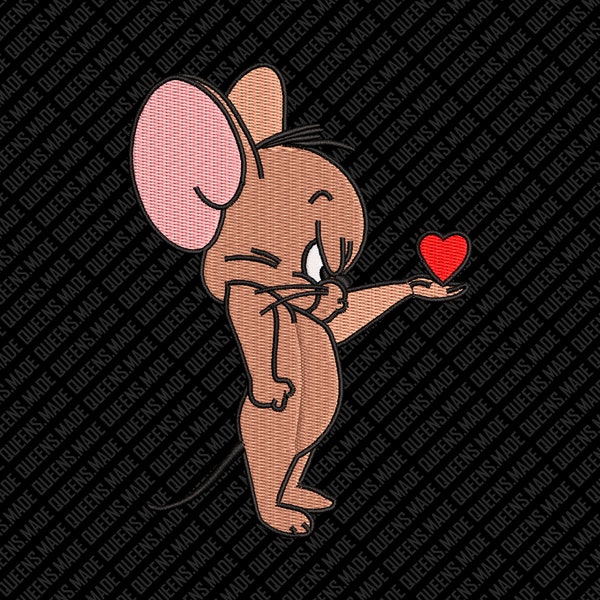 Embroidery Jerry with heart machine file design Tom and Jerry Cartoon Valentine's Day Queens Made