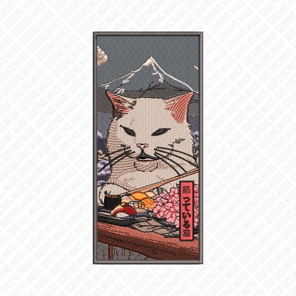 Embroidery Cat Sushi machine file design Anime Japan Rolls Food Queens Made