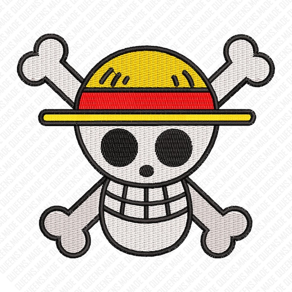 Embroidery Skull machine file design Skeleton One Piece Pirate Flag Anime Queens Made