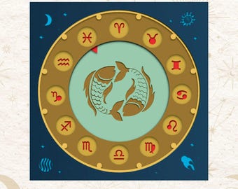 Pisces Zodiac Sign SVG Shadow Box, Pisces Constellation SVG Cut File, Zodiac SVG Art , Pisces Home Decor, For Cricut and Silhouette.