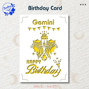 Gemini Geburtstagskarte, Geburtstagskarte SVG, Sternzeichen Geburtstagskarte und digitale SVG-Karten kompatibel mit Cricut- und Silhouette-Maschinen.