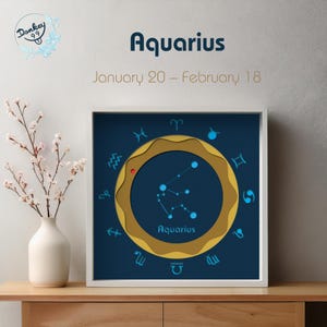 Art mural Constellation du signe du zodiaque Verseau, décoration de boîte d'ombre inspirée de l'astrologie, fichiers découpés en papier, fichiers pour Cricut