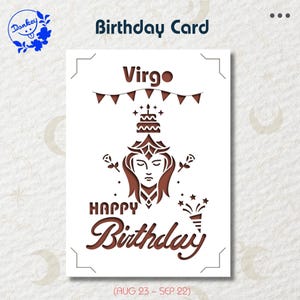 Jungfrau Geburtstagskarte, Geburtstagskarte SVG, Sternzeichen Geburtstagskarte, Geburtstagskarte schneiden Datei, Papier Schnitt Dateien, für Cricut und Silhouette.