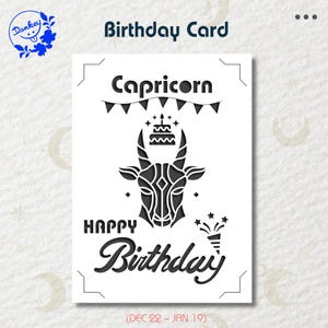 Carte d'anniversaire Capricorne, carte d'anniversaire SVG, carte d'anniversaire du zodiaque, fichier de coupe de carte d'anniversaire, fichiers découpés en papier, pour Cricut et Silhouette.