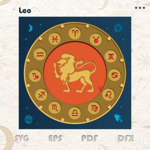 Signo do Zodíaco Leo SVG Shodowbox, Shadowbox exclusivo do Signo do Zodíaco 3D, arquivos de corte de papel, DIY 3D SVG, para Cricut e Silhueta.