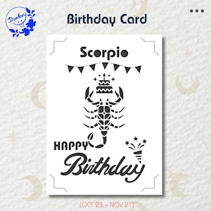 Skorpion Geburtstagskarte, Geburtstagskarte SVG, Sternzeichen Geburtstagskarte, Geburtstagskarte Schnittdatei, Papierschnittdateien, Für Cricut und Silhouette.