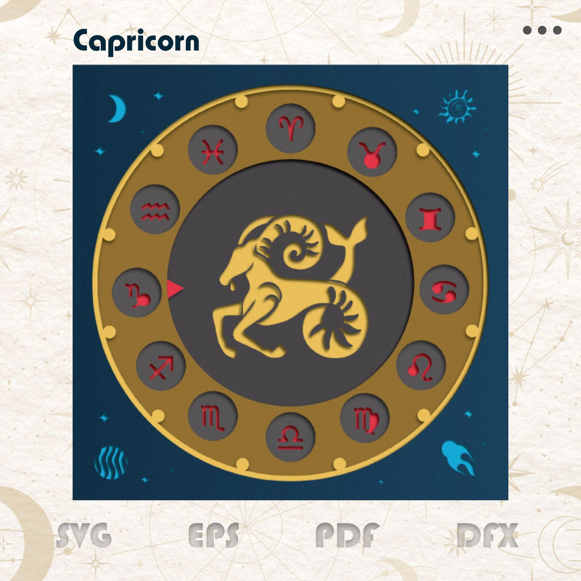 Zodiac Sign Capricorn SVG Shadow Box, Capricorn 12 Zodiac Shadow
