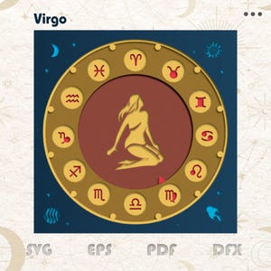 Caixa de sombra SVG do signo do zodíaco Virgem, design de caixa de sombra SVG 3D, arquivos de corte de papel, para Cricut e silhueta